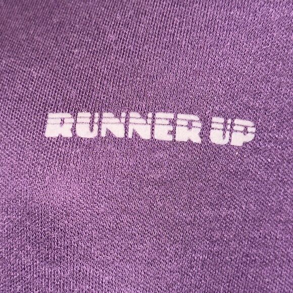 Vtg 70s/80s Purple Runner Up By Argo with Multi Color Striped Shoulders Knit Top - Picture 3 of 8